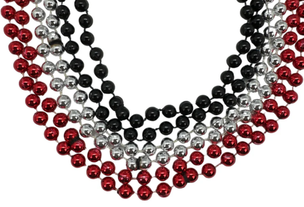 40” 10mm Round Red, Black, and Silver Beads